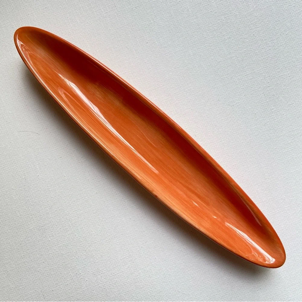 Pottery Barn olive boats set of five Colorful Serve ceramic dishes 8 inches